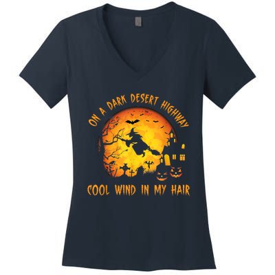 On A Dark Desert HighwayCool Wind In My Hair Witch Women's V-Neck T-Shirt