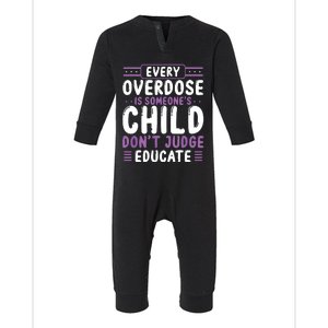 Overdose Awareness Dont Judge Educate Purple Ribbon Infant Fleece One Piece