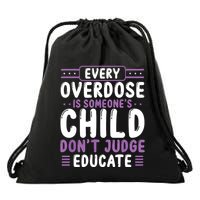 Overdose Awareness Dont Judge Educate Purple Ribbon Drawstring Bag