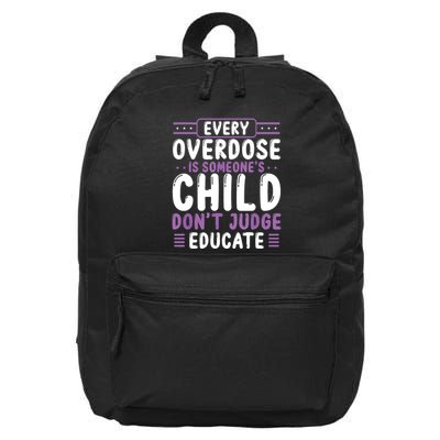 Overdose Awareness Dont Judge Educate Purple Ribbon 16 in Basic Backpack