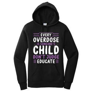 Overdose Awareness Dont Judge Educate Purple Ribbon Women's Pullover Hoodie