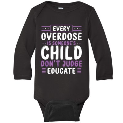 Overdose Awareness Dont Judge Educate Purple Ribbon Baby Long Sleeve Bodysuit