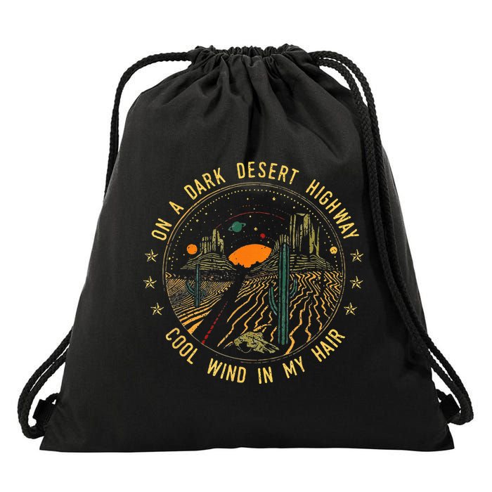 On A Dark Desert Highway Cool Wind In Retro Drawstring Bag