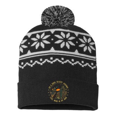 On A Dark Desert Highway Cool Wind In Retro USA-Made Snowflake Beanie