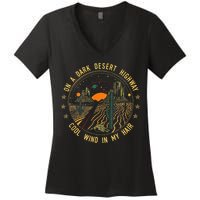 On A Dark Desert Highway Cool Wind In Retro Women's V-Neck T-Shirt