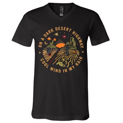 On A Dark Desert Highway Adventure V-Neck T-Shirt