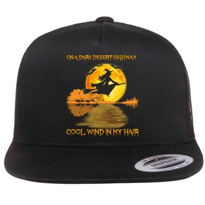 On A Dark Desert Highway Cool Wind In My Hair Witch Halloween Flat Bill Trucker Hat