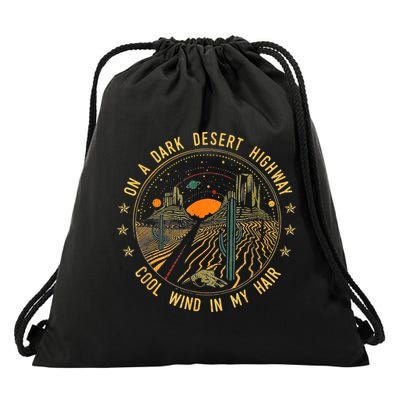 On A Dark Desert Highway Cool Wind In Retro Drawstring Bag