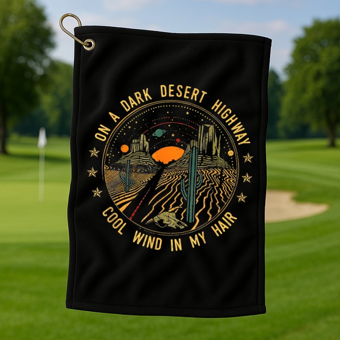 On A Dark Desert Highway Cool Wind In Retro Golf Towel