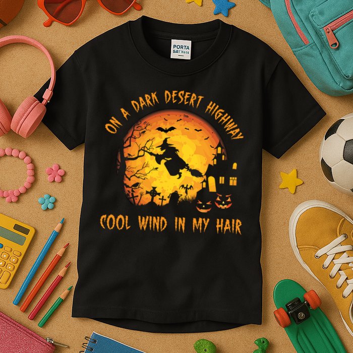 On A Dark Desert Highway Cool Wind In My Hair Funny Halloween Kids T-Shirt