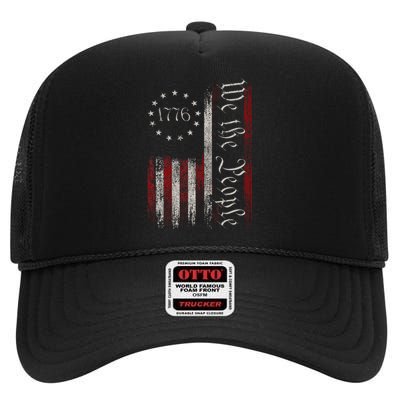 Old American Flag Patriotic 1776 We The People Usa High Crown Mesh Back Trucker Hat