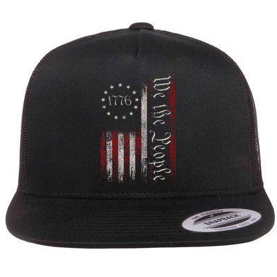 Old American Flag Patriotic 1776 We The People Usa Flat Bill Trucker Hat