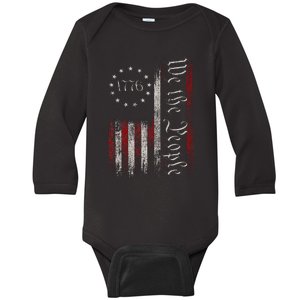 Old American Flag Patriotic 1776 We The People Usa Baby Long Sleeve Bodysuit