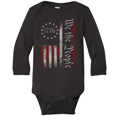 Old American Flag Patriotic 1776 We The People Usa Baby Long Sleeve Bodysuit