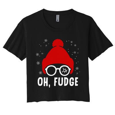 Oh A Fudge Funny Christmas Saying Vintage Xmas Santa Hat Women's Crop Top Tee