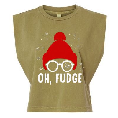 Oh A Fudge Funny Christmas Saying Vintage Xmas Santa Hat Garment-Dyed Women's Muscle Tee