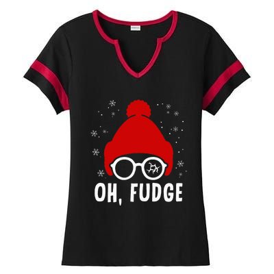 Oh a Fudge Funny Christmas Saying Vintage Xmas Santa Hat Ladies Halftime Notch Neck Tee