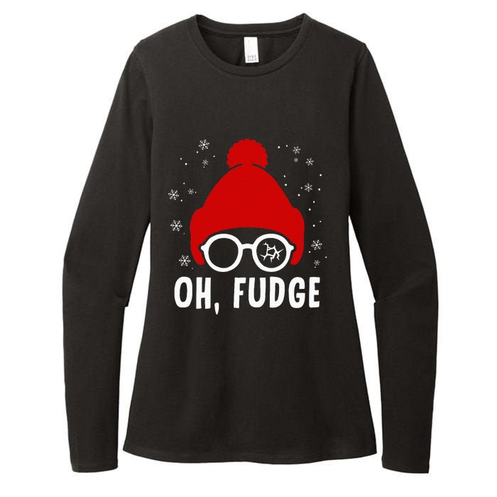 Oh a Fudge Funny Christmas Saying Vintage Xmas Santa Hat Womens CVC Long Sleeve Shirt