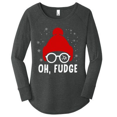 Oh a Fudge Funny Christmas Saying Vintage Xmas Santa Hat Women's Perfect Tri Tunic Long Sleeve Shirt