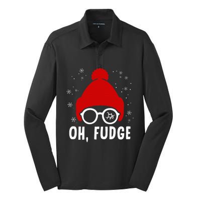 Oh a Fudge Funny Christmas Saying Vintage Xmas Santa Hat Silk Touch Performance Long Sleeve Polo