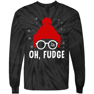 Oh a Fudge Funny Christmas Saying Vintage Xmas Santa Hat Tie-Dye Long Sleeve Shirt