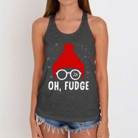 Oh a Fudge Funny Christmas Saying Vintage Xmas Santa Hat Women's Knotted Racerback Tank