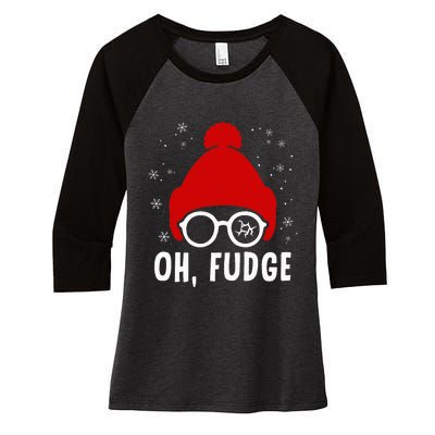 Oh a Fudge Funny Christmas Saying Vintage Xmas Santa Hat Women's Tri-Blend 3/4-Sleeve Raglan Shirt