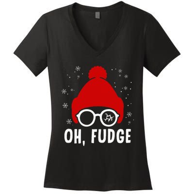 Oh a Fudge Funny Christmas Saying Vintage Xmas Santa Hat Women's V-Neck T-Shirt