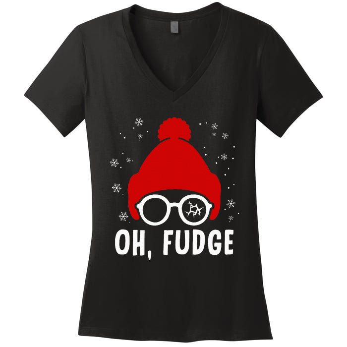 Oh a Fudge Funny Christmas Saying Vintage Xmas Santa Hat Women's V-Neck T-Shirt