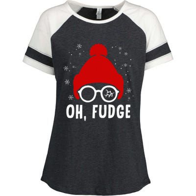 Oh a Fudge Funny Christmas Saying Vintage Xmas Santa Hat Enza Ladies Jersey Colorblock Tee