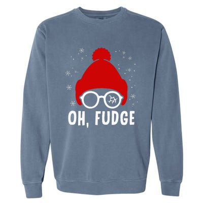 Oh a Fudge Funny Christmas Saying Vintage Xmas Santa Hat Garment-Dyed Sweatshirt