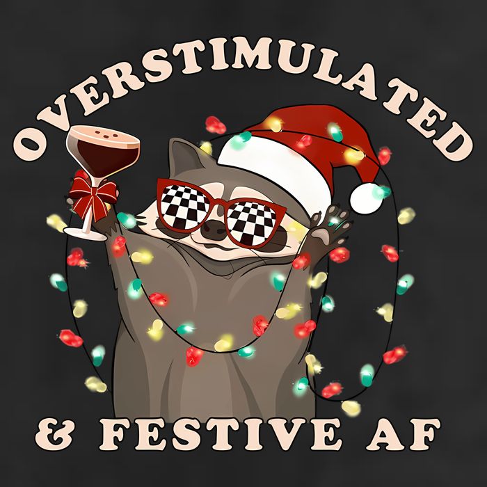 Overstimulated And Festive Af Raccoon Christmas Sweatshirt 7 Panel Mesh Trucker Snapback Hat