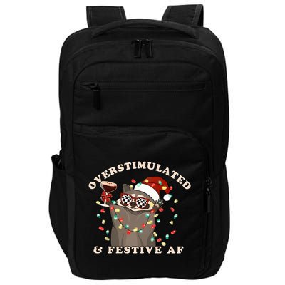Overstimulated And Festive Af Raccoon Christmas Sweatshirt Impact Tech Backpack