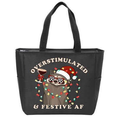 Overstimulated And Festive Af Raccoon Christmas Sweatshirt Zip Tote Bag