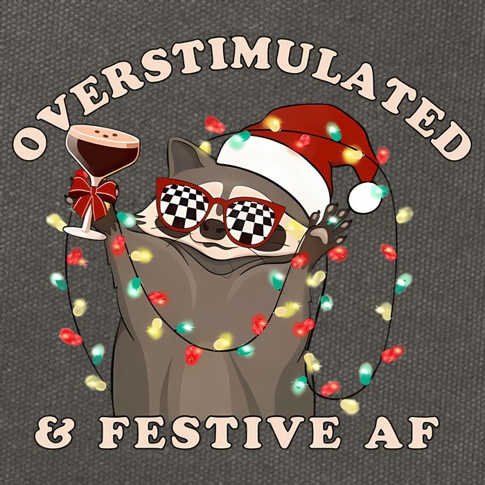 Overstimulated And Festive Af Raccoon Christmas Sweatshirt Cotton Canvas Backpack