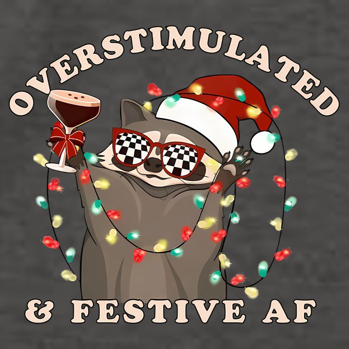 Overstimulated And Festive Af Raccoon Christmas Sweatshirt Vector Backpack