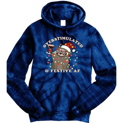 Overstimulated And Festive Af Raccoon Christmas Sweatshirt Tie Dye Hoodie