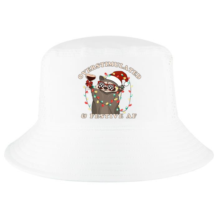 Overstimulated And Festive Af Raccoon Christmas Sweatshirt Cool Comfort Performance Bucket Hat