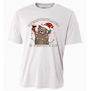 Overstimulated And Festive Af Raccoon Christmas Sweatshirt Cooling Performance Crew T-Shirt