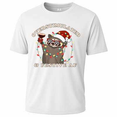 Overstimulated And Festive Af Raccoon Christmas Sweatshirt Cooling Performance Crew T-Shirt