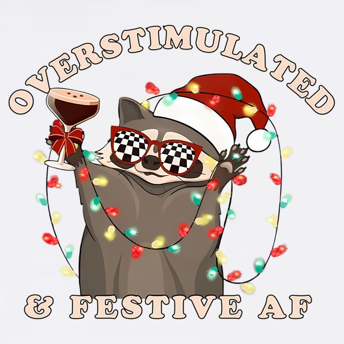 Overstimulated And Festive Af Raccoon Christmas Sweatshirt Cooling Performance Crew T-Shirt