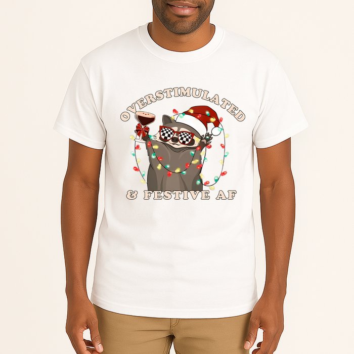 Overstimulated And Festive Af Raccoon Christmas Sweatshirt Tall T-Shirt
