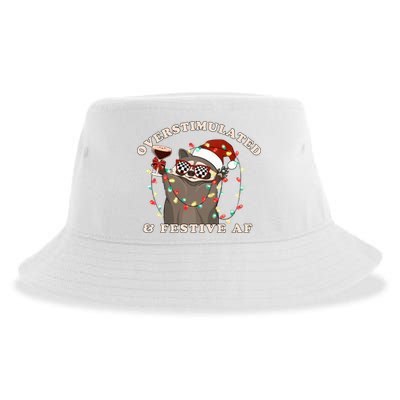 Overstimulated And Festive Af Raccoon Christmas Sweatshirt Sustainable Bucket Hat