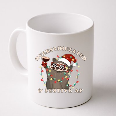 Overstimulated And Festive Af Raccoon Christmas Sweatshirt Mug