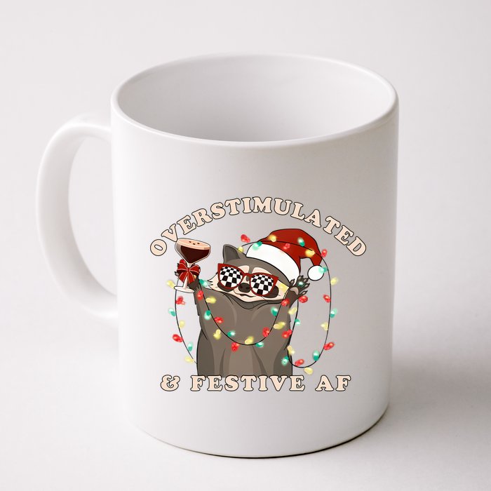 Overstimulated And Festive Af Raccoon Christmas Sweatshirt Mug