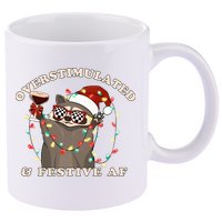 Overstimulated And Festive Af Raccoon Christmas Sweatshirt 11oz C Handle Ceramic Mug