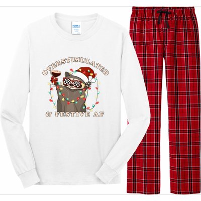 Overstimulated And Festive Af Raccoon Christmas Sweatshirt Long Sleeve Pajama Set