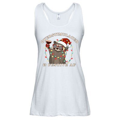 Overstimulated And Festive Af Raccoon Christmas Sweatshirt Ladies Essential Flowy Tank