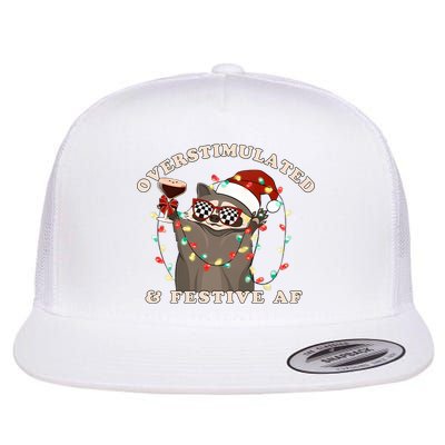 Overstimulated And Festive Af Raccoon Christmas Sweatshirt Flat Bill Trucker Hat