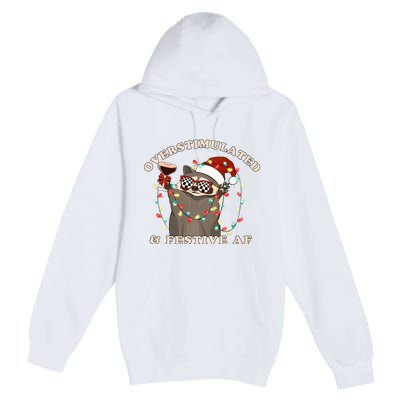 Overstimulated And Festive Af Raccoon Christmas Sweatshirt Premium Pullover Hoodie